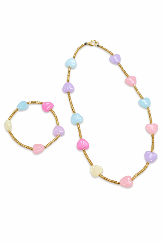 Pastel Hearts Necklace and Bracelet