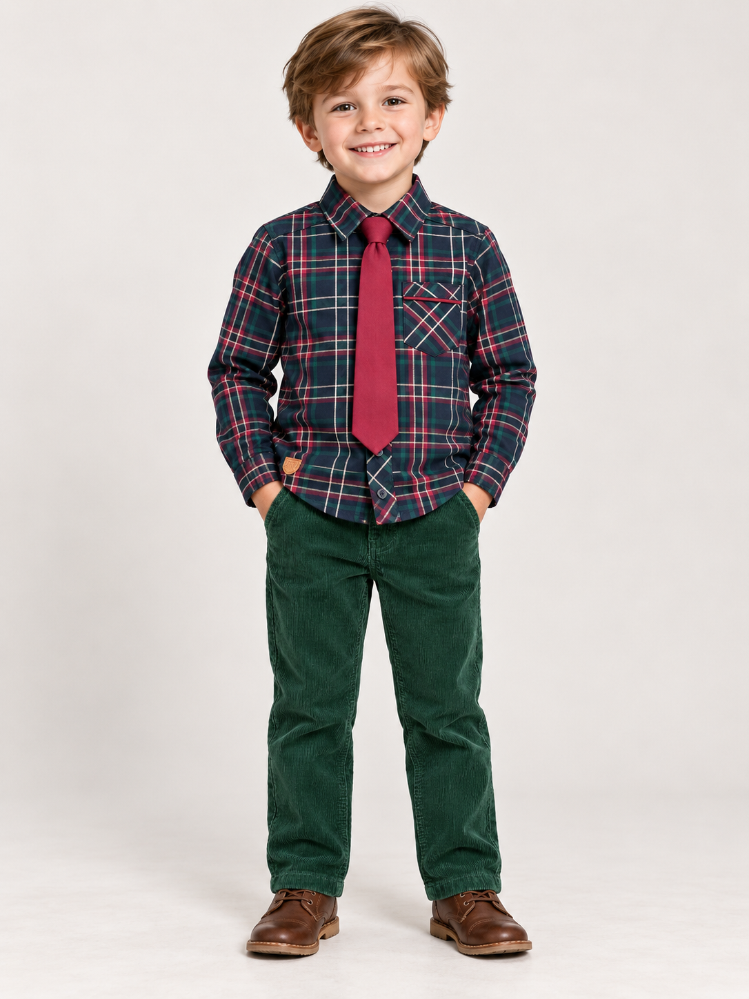 Plaid Shirt Black Forest Green with Tie