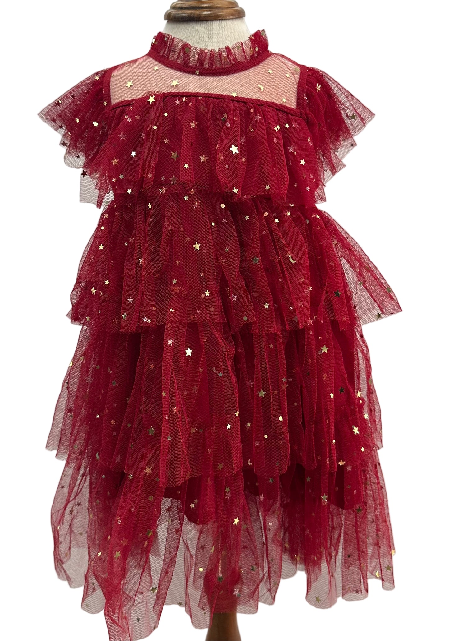 Wednesday Tulle Star Burgundy Dress