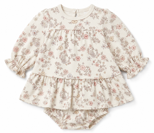 Tiered Jersey Dress Floral Vine