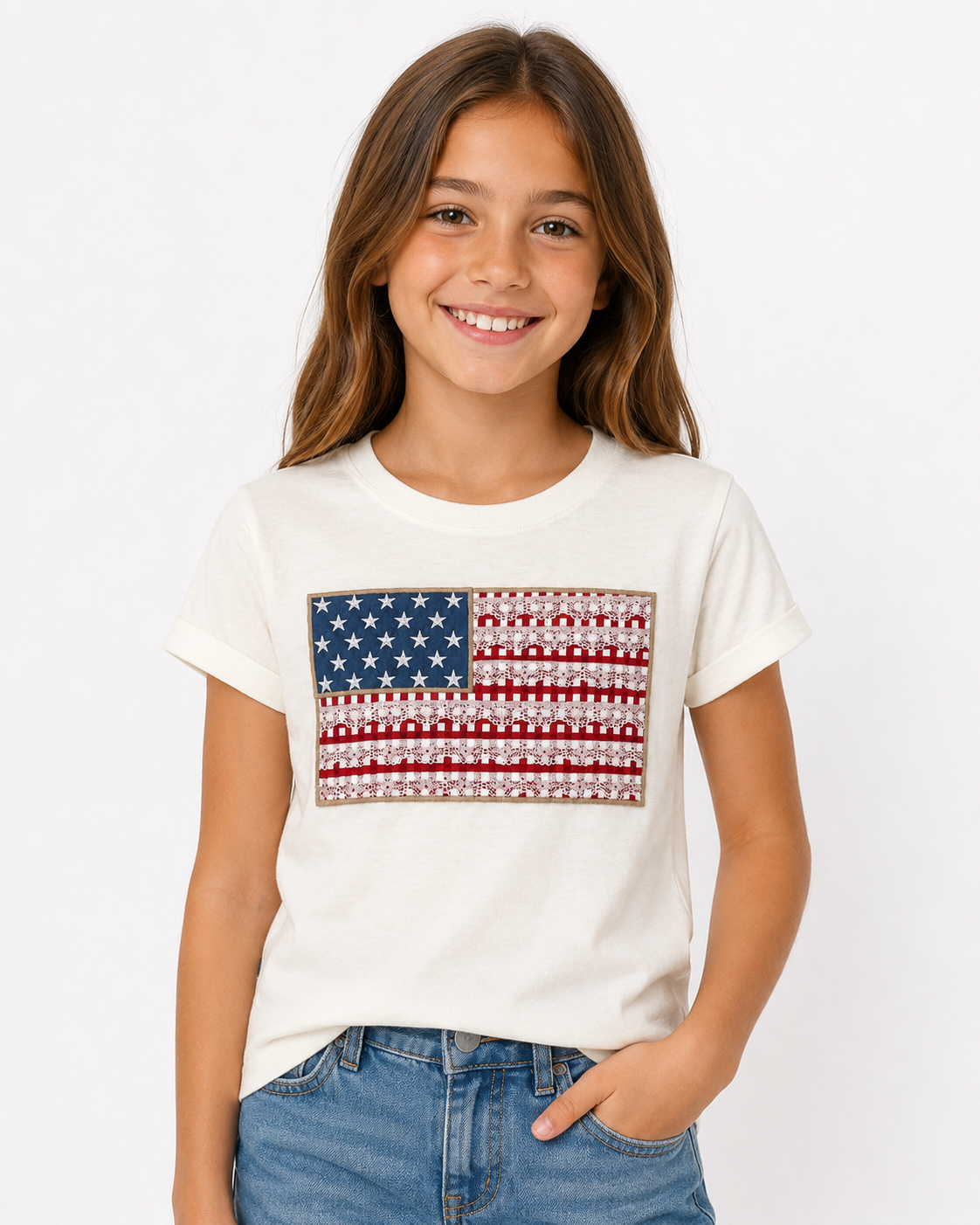 USA Flag Eyelet Trim T-Shirt