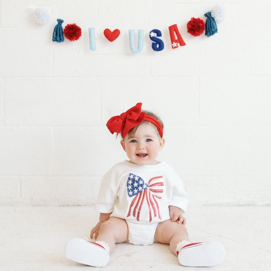 Patriotic Sequin Bow Patch Onesie