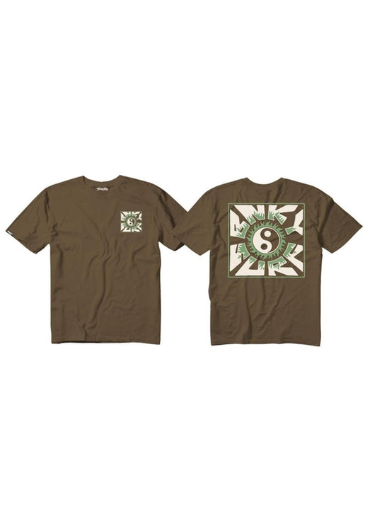 Boys brown graphic t-shirt with a ying-yang sign designed by Binky Bro