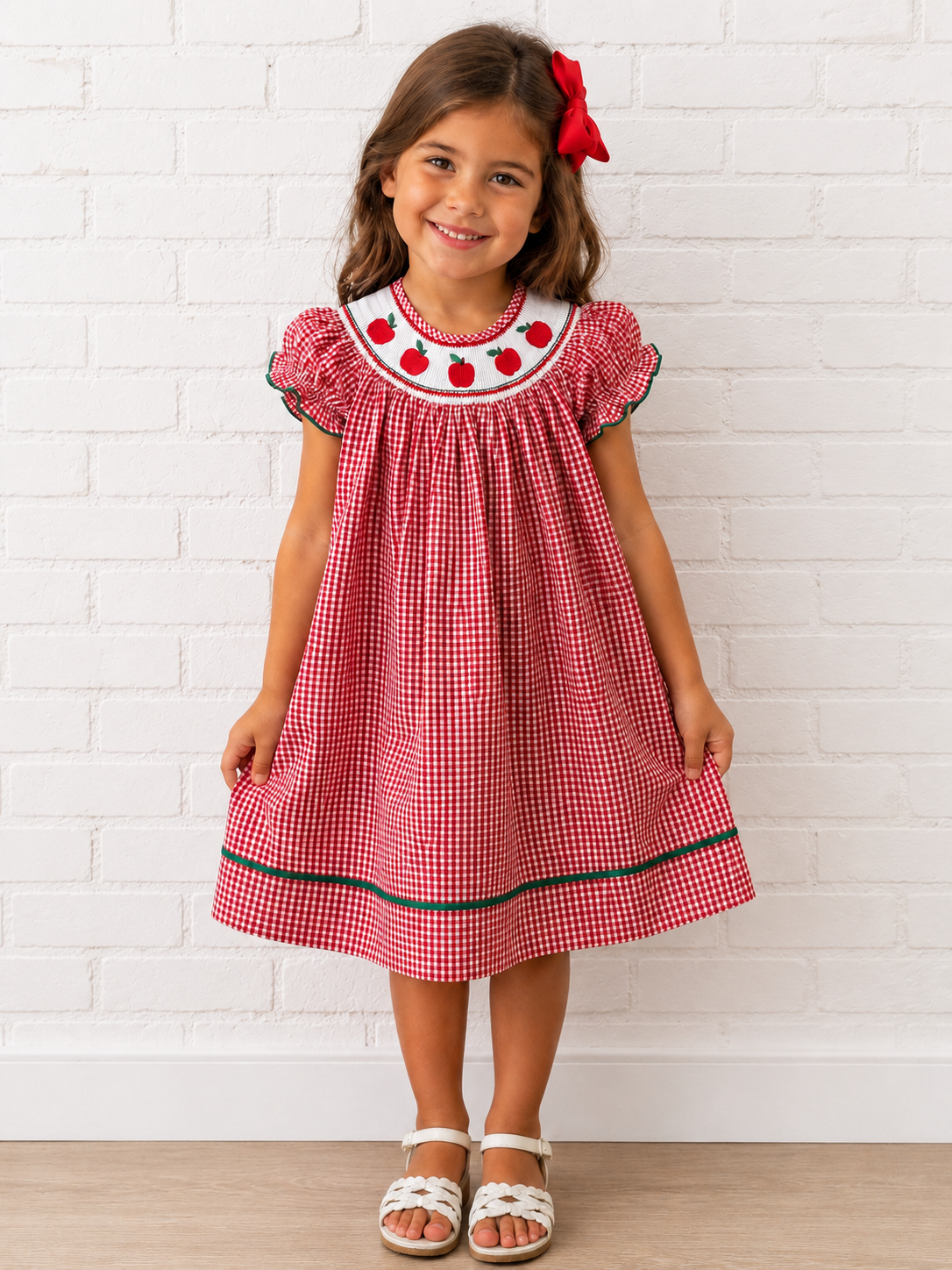 Red Gingham Apple Smocked Dress