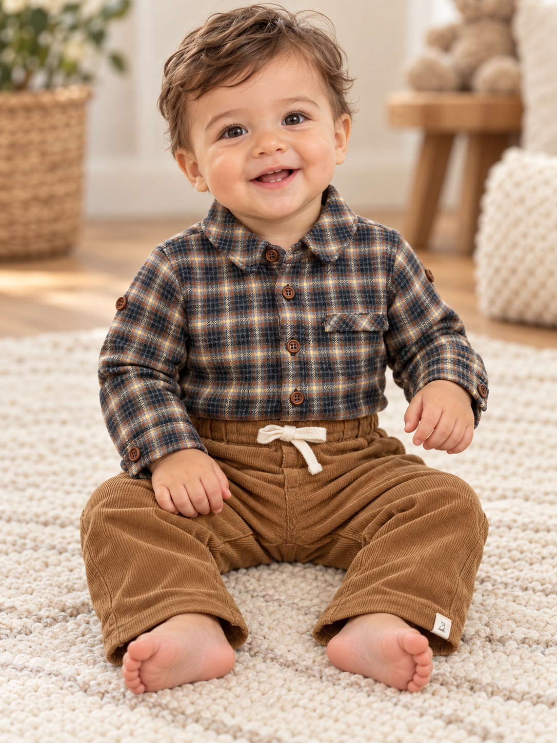 Washed Plaid Onesie Black Brown Beige