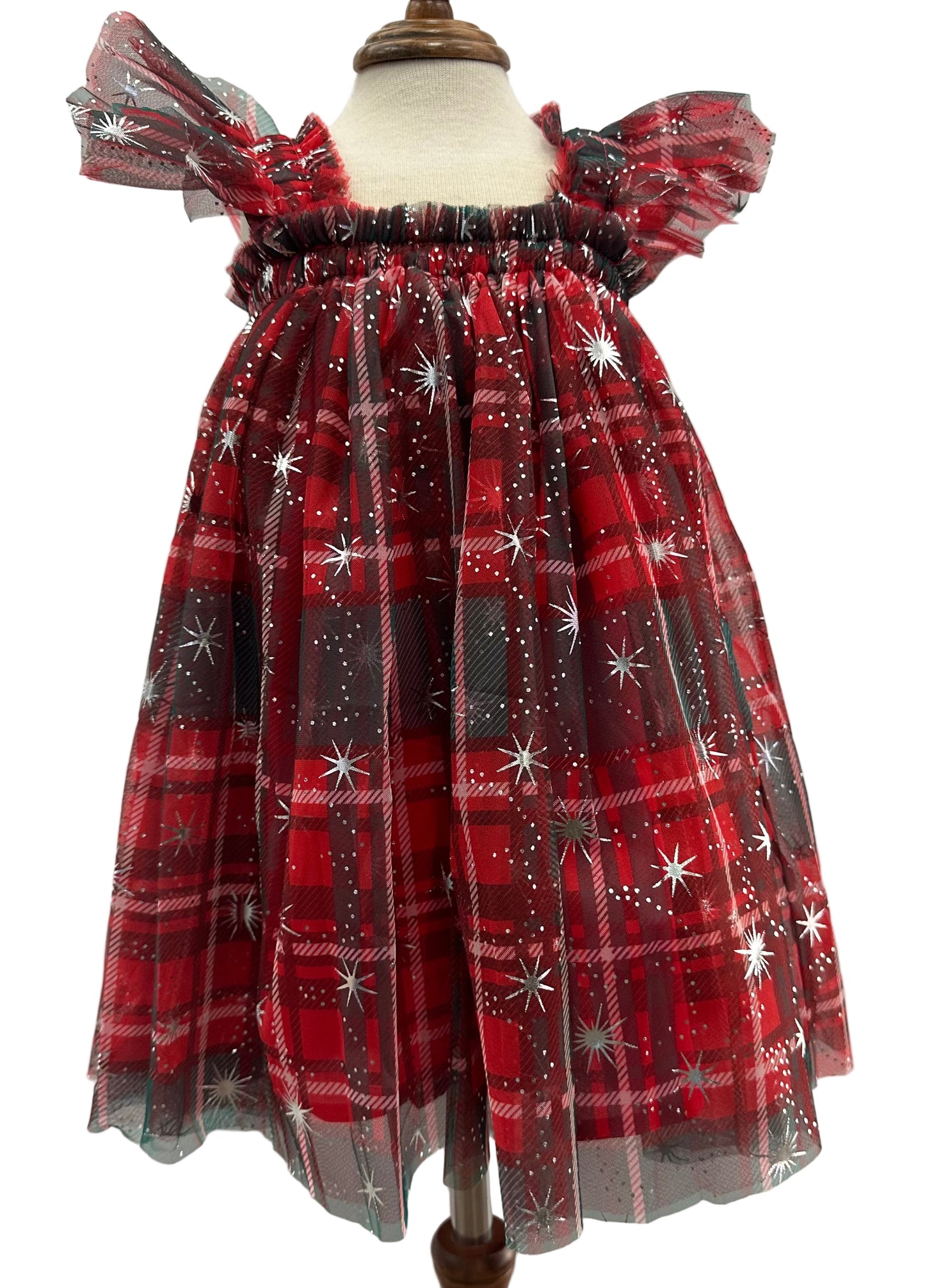Sparkle Plaid Sheer Organza Dress