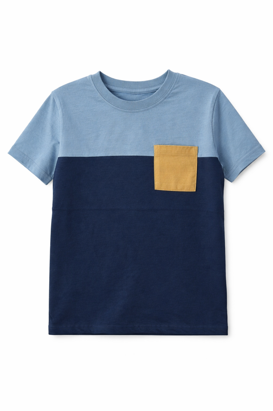 Boy Slate Blue Navy Colored Block T-Shirt