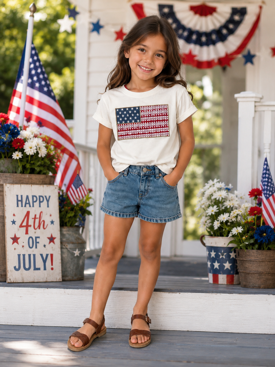 USA Flag Eyelet Trim T-Shirt