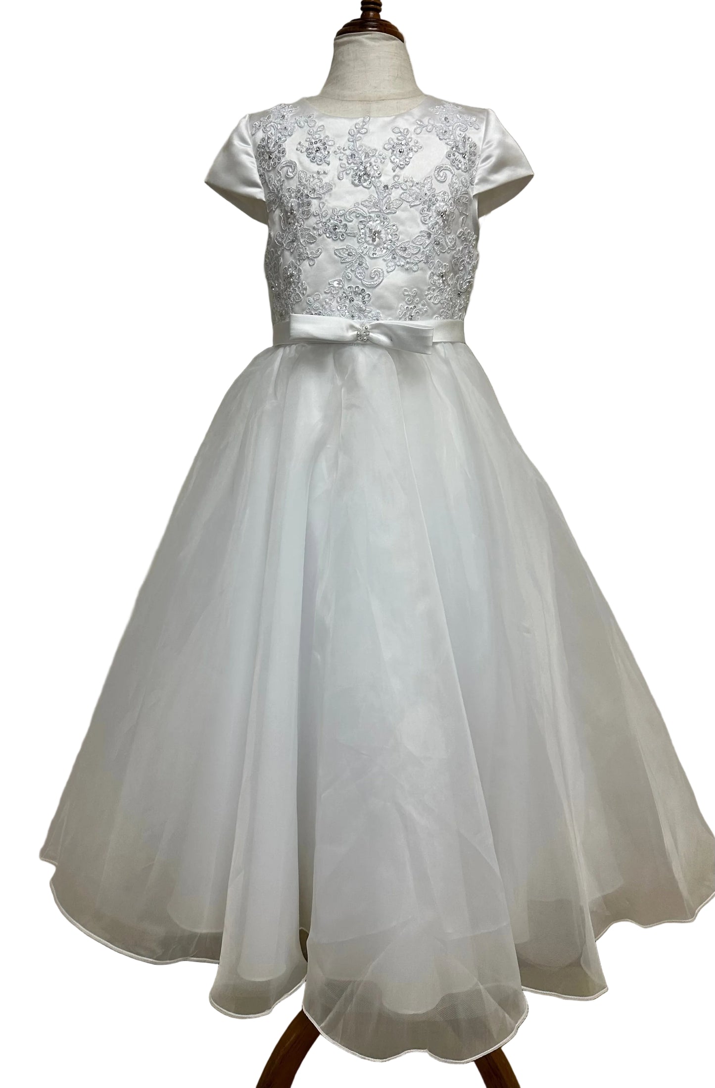 Cap Sleeve Sequin Bodice Bow Tulle Dress