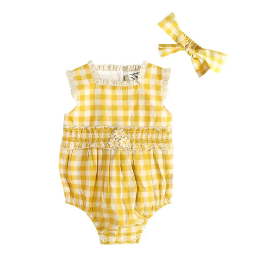 Lucy Yellow Gingham Romper and Headband