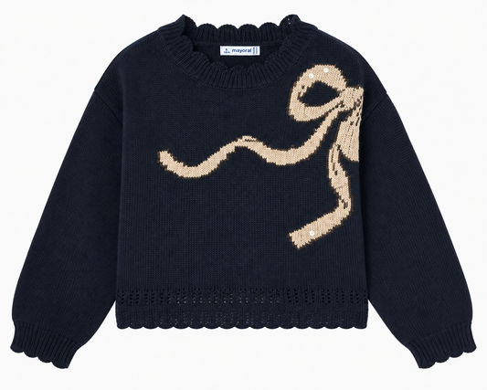 Navy Bow Knit Sweater