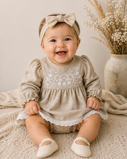 Lydia Linen Embroidered Dress Set