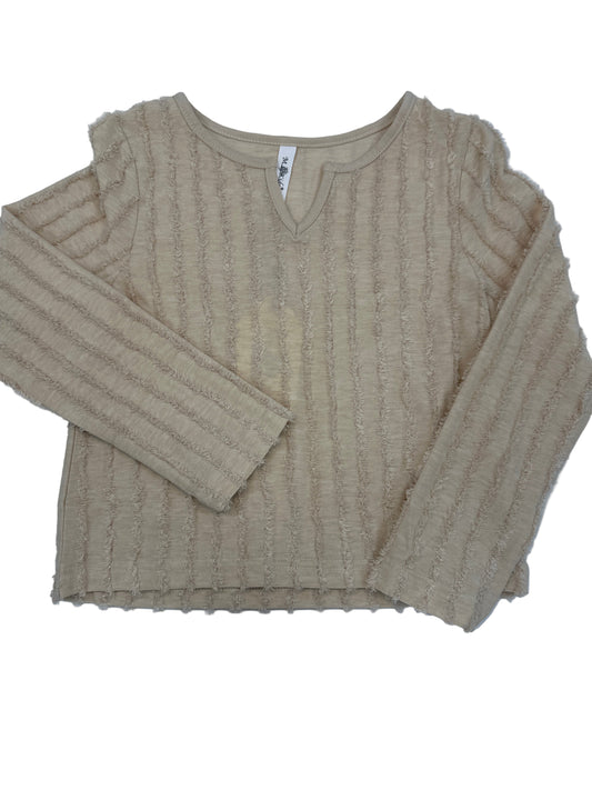 Long-sleeved Beige Top with Frayed Detail