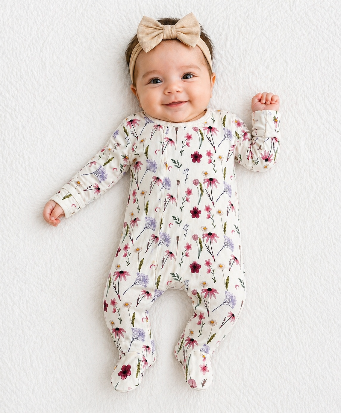 Cream Mauve Lavender Floral Footie