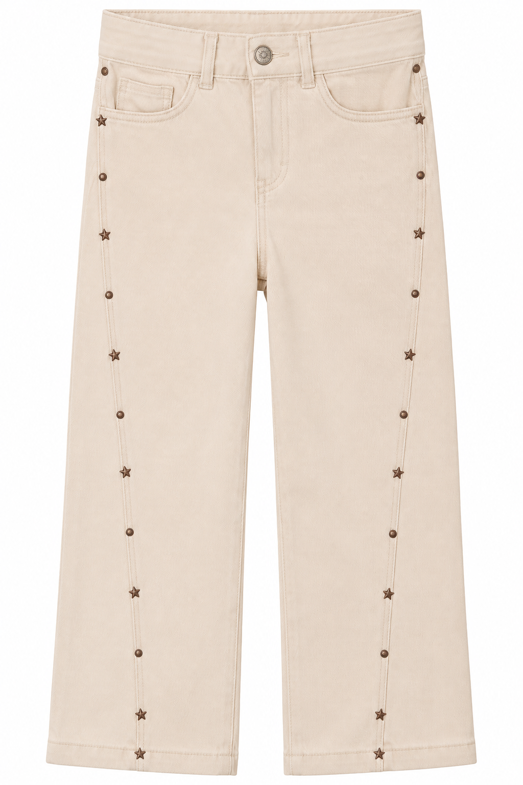 Light Khaki Twill Pants With Studs