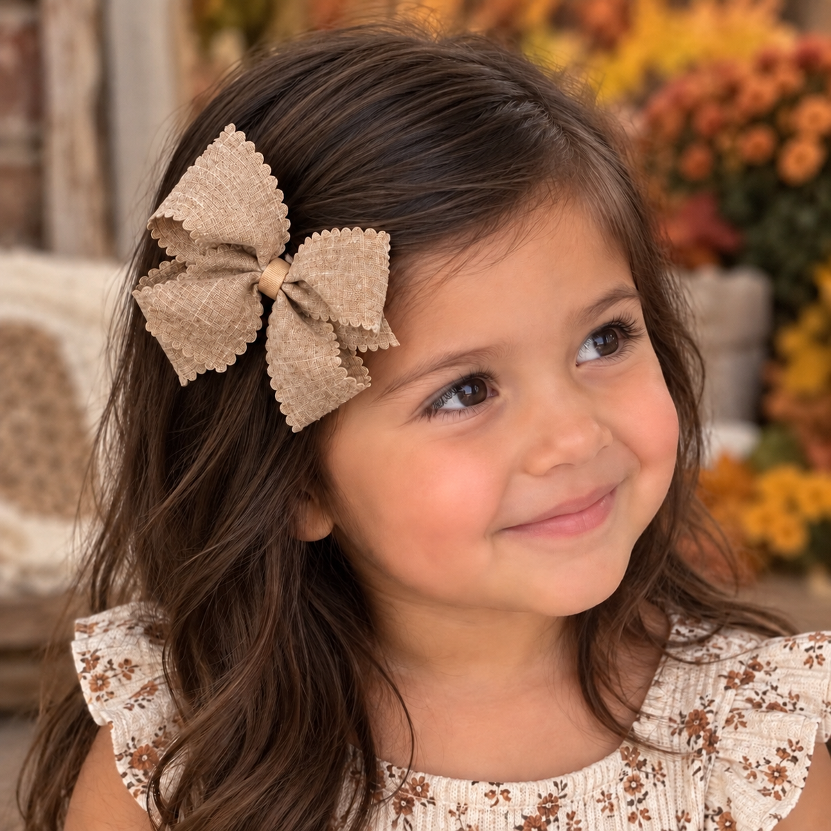 Natural King Linen Scalloped Hair Bow
