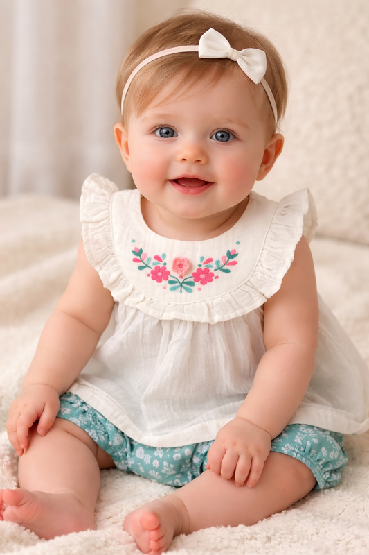 Embroidered Top with floral Bloomers
