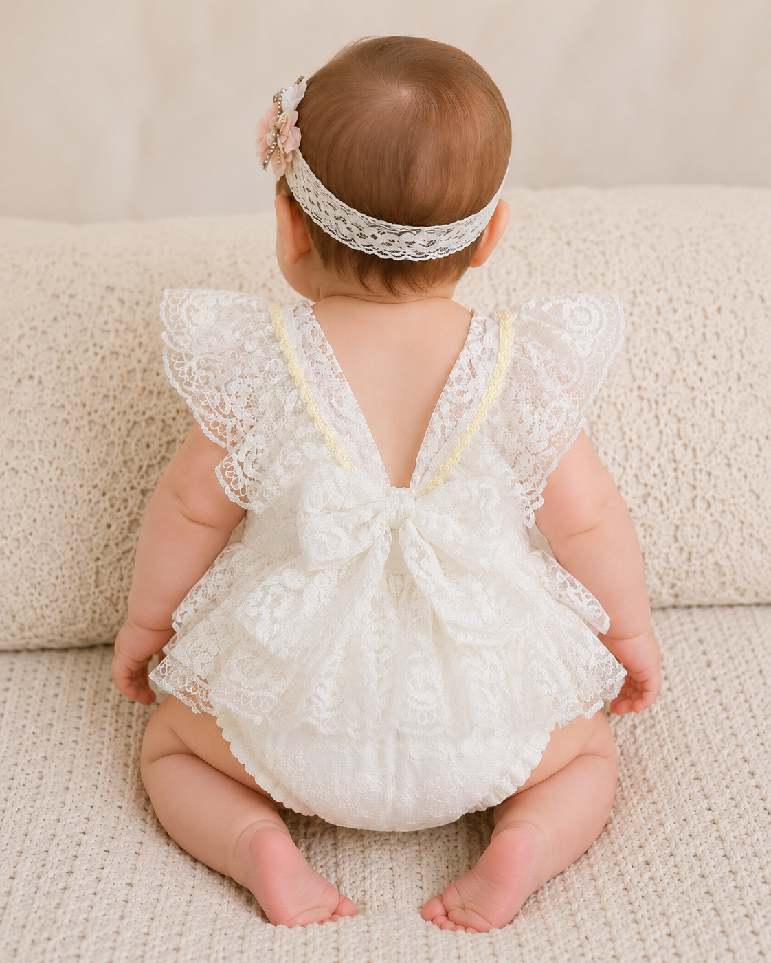 the backside of lace romper 