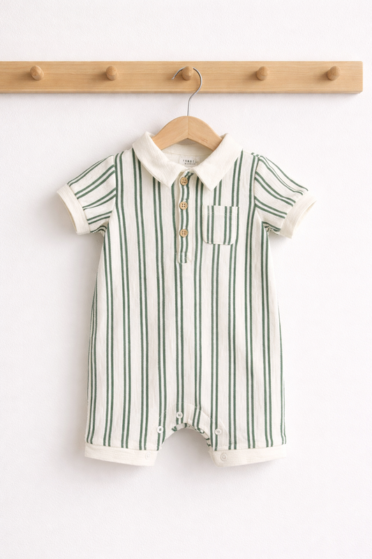 Green Striped Polo Romper