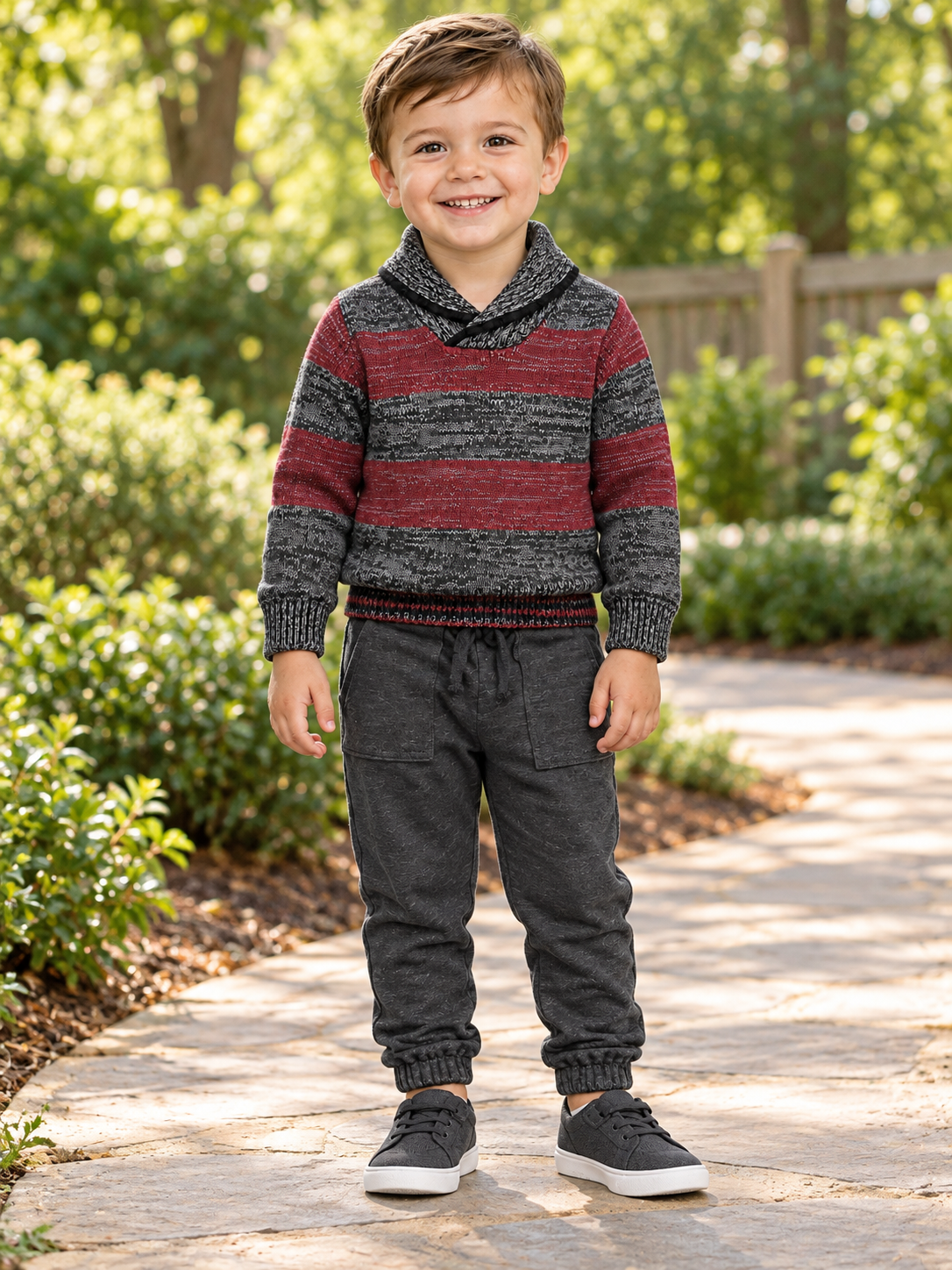 Roll Neck Grey and Burdandy Sweater Set