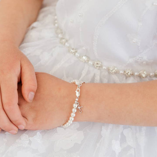 Lacey Silver Pearl Cross Bracelet