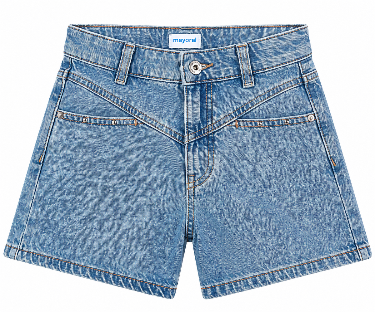 Medium Wash Denim Short with Studs