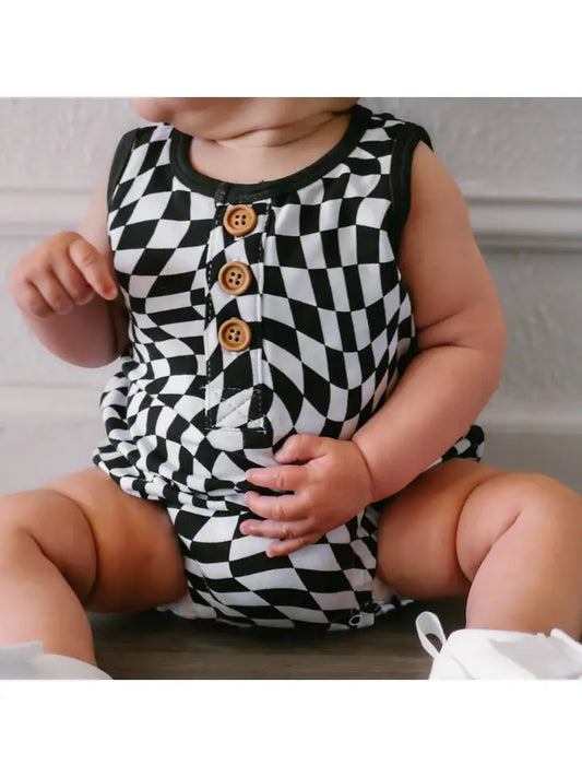 Black Dizzy Check Romper