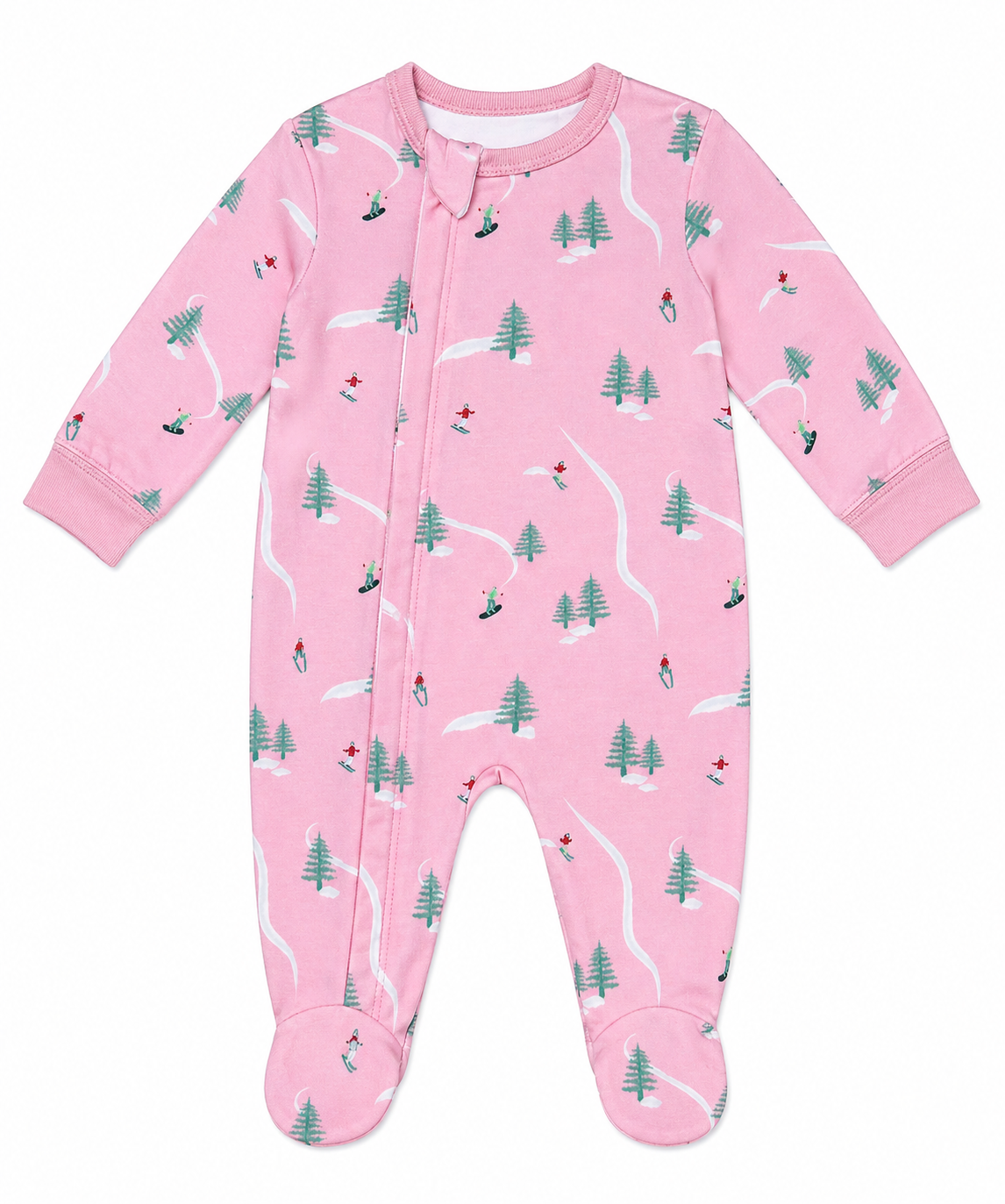 Ski On Pink Footie Sleeper