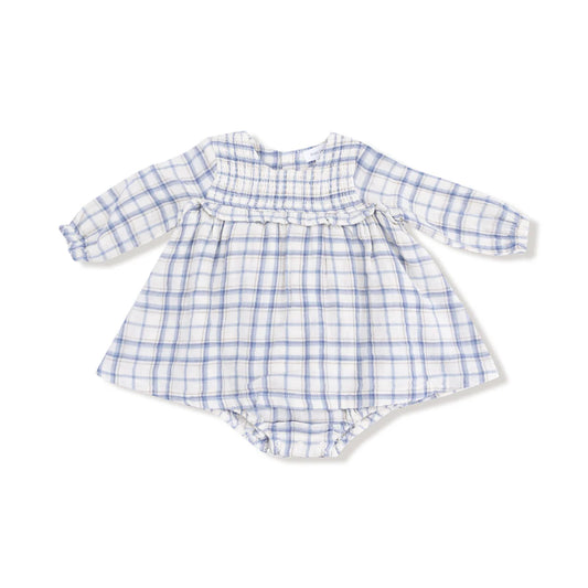 Blue Plaid Smocked Ruffled Bubble
