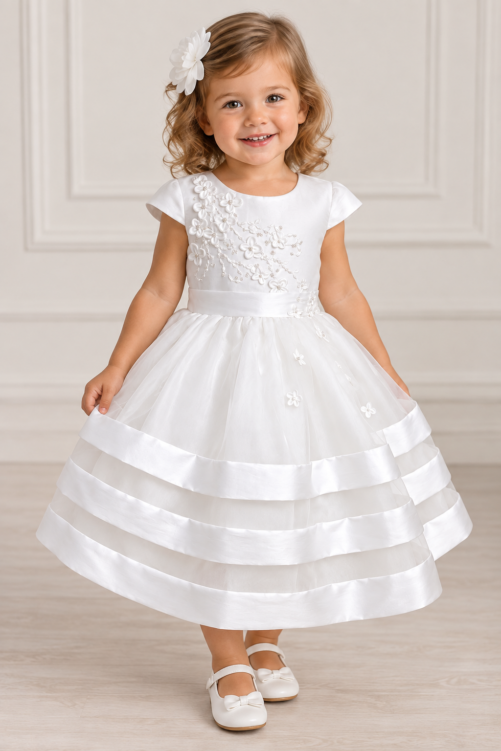 Taffeta Capped Sleeve 3D Petal Dress