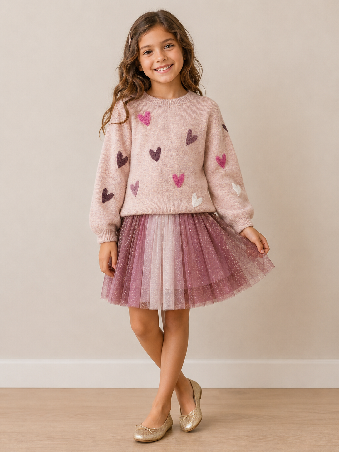 Sweater with Embroidered Hearts