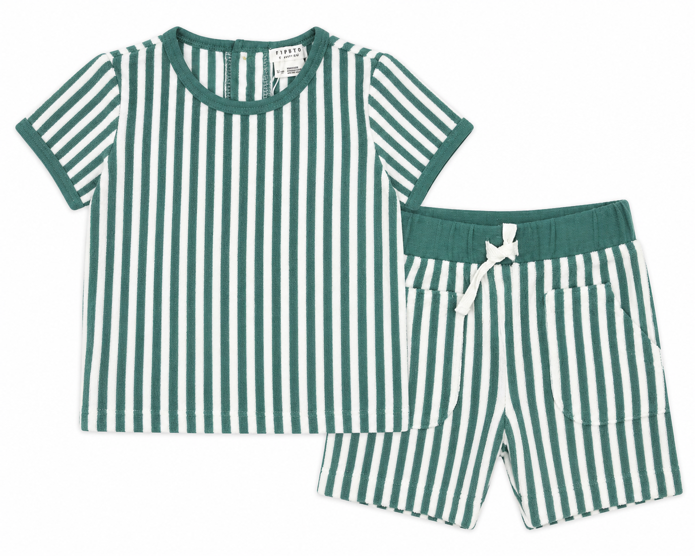 green and white stripe terry cloth organic cotton boy short set  