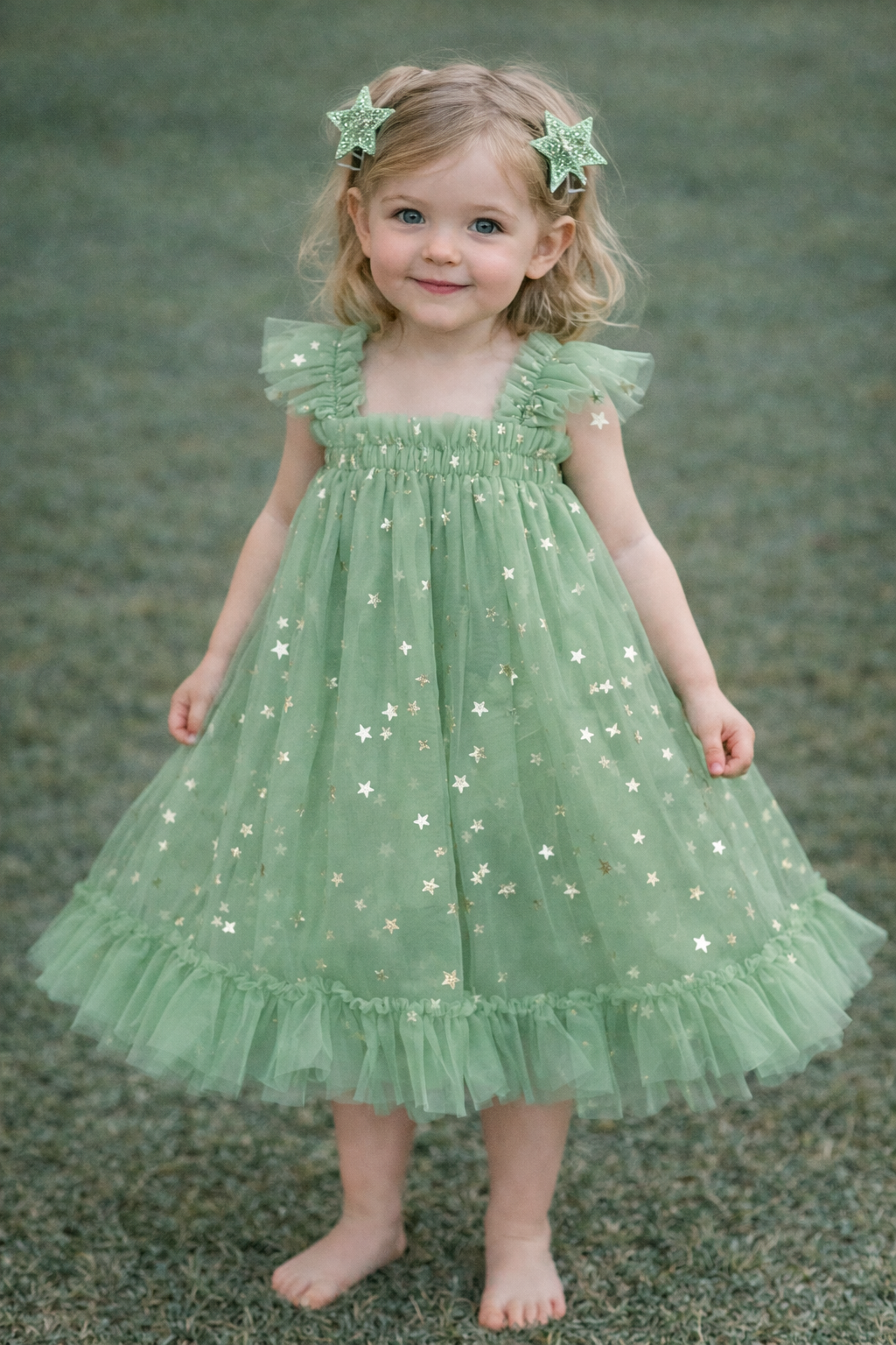Green Star Ruffle Tulle Dress