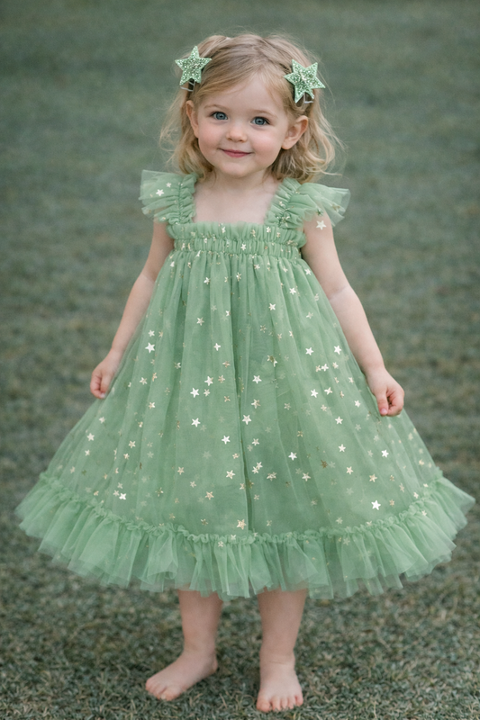 Green Star Ruffle Tulle Dress