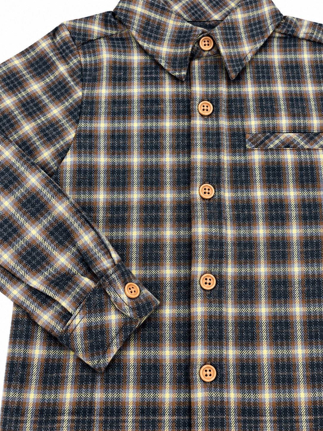Washed Plaid Shirt Brown Black Beige