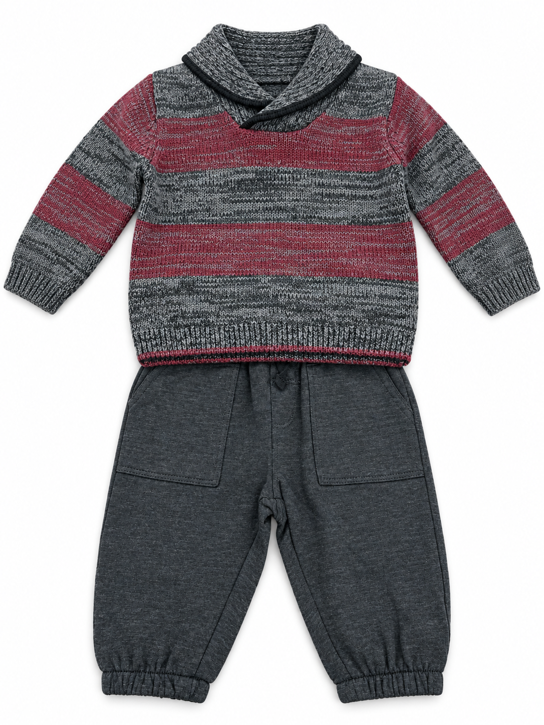Roll Neck Grey and Burdandy Sweater Set