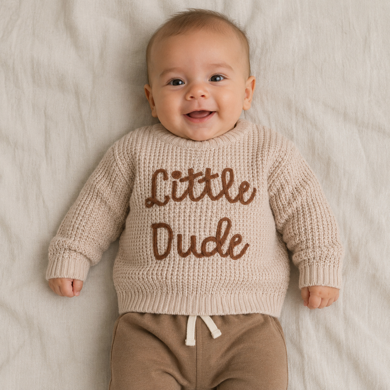Little Dude Knit Oatmeal Sweater
