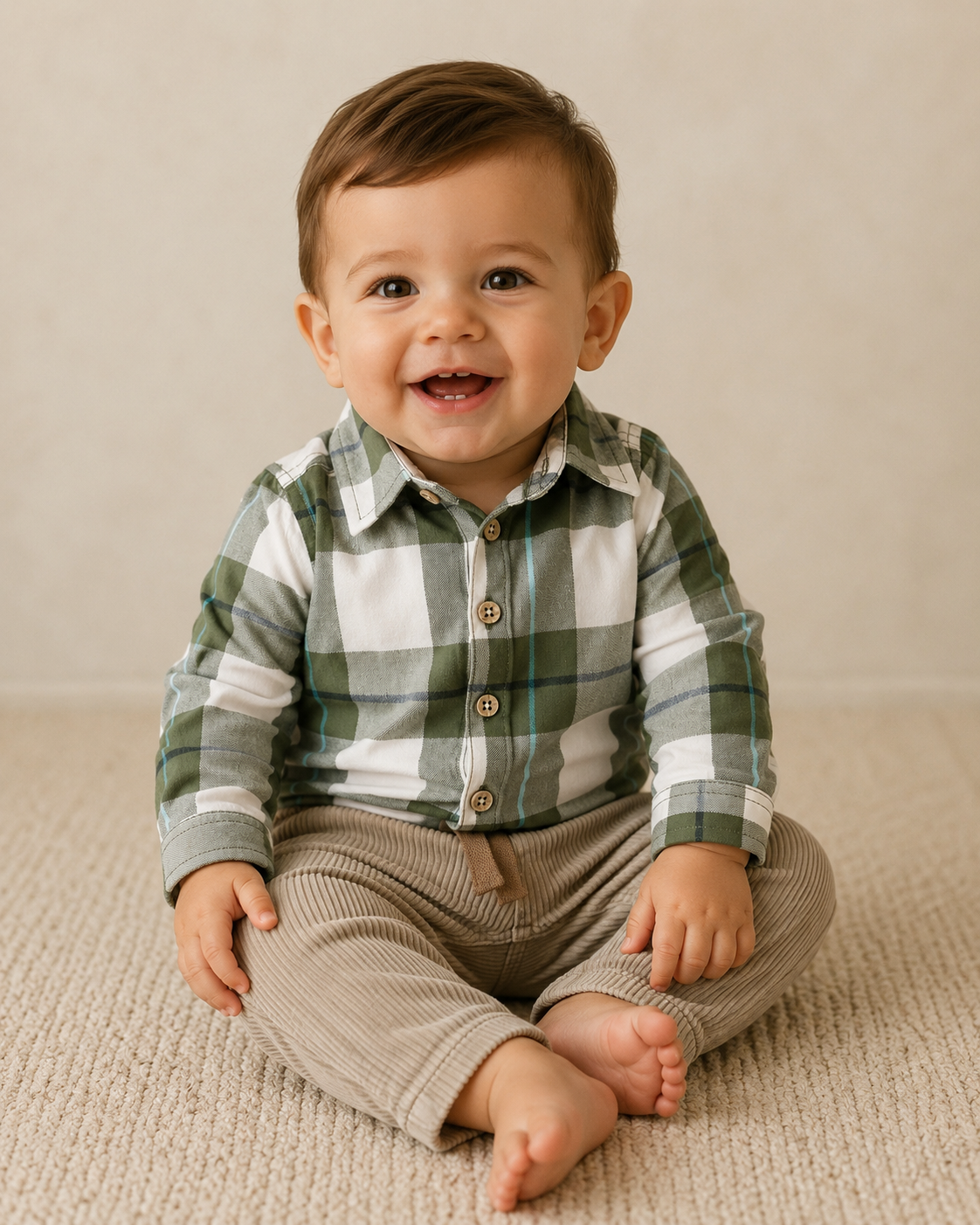Olive Green Plaid Button Shirt