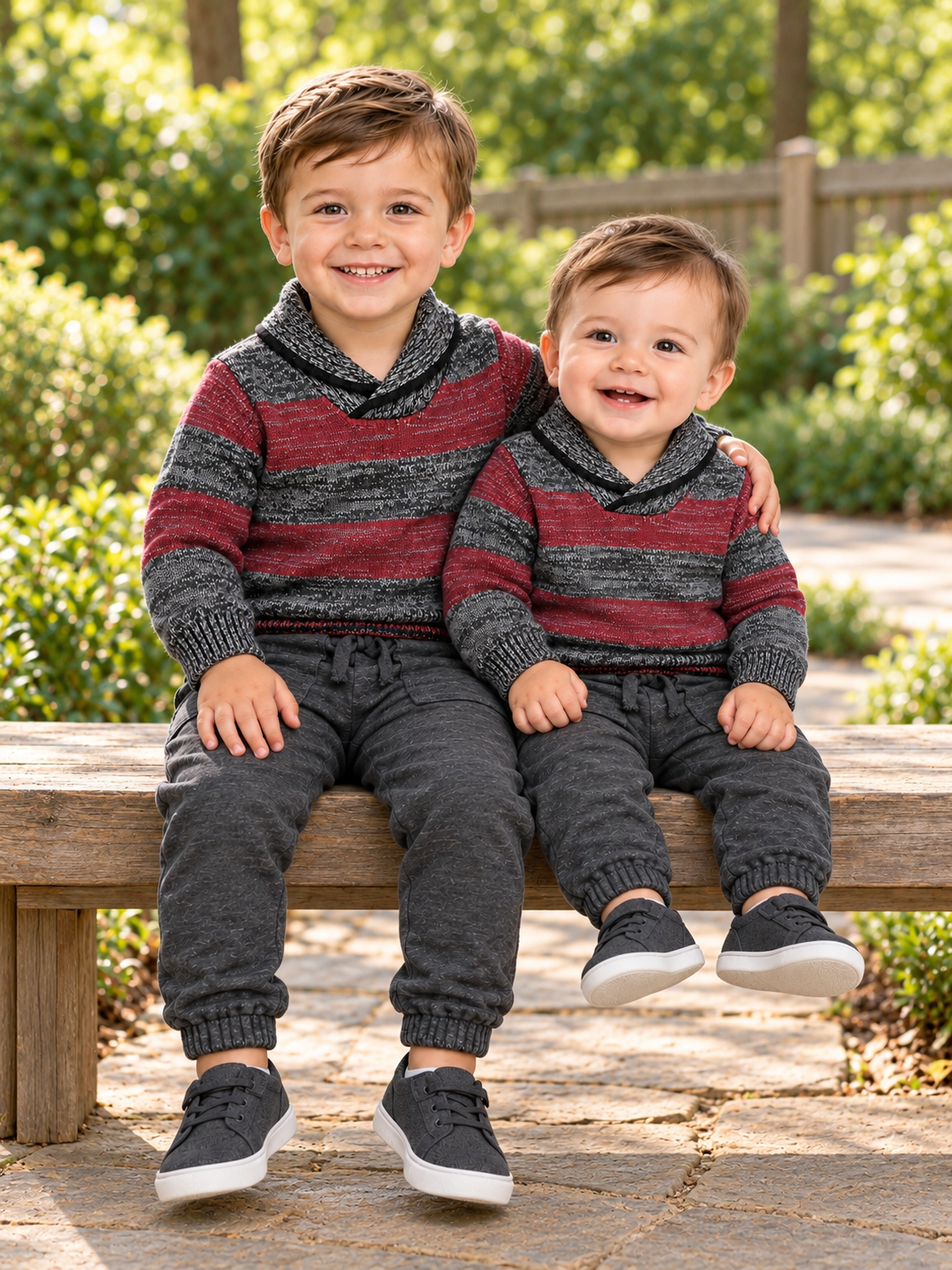Roll Neck Grey and Burdandy Sweater Set