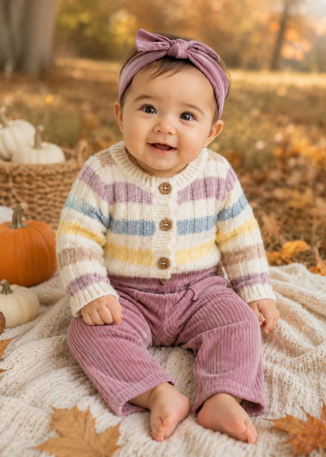 Purple Stripe Sweater Courduroy Trouser Set