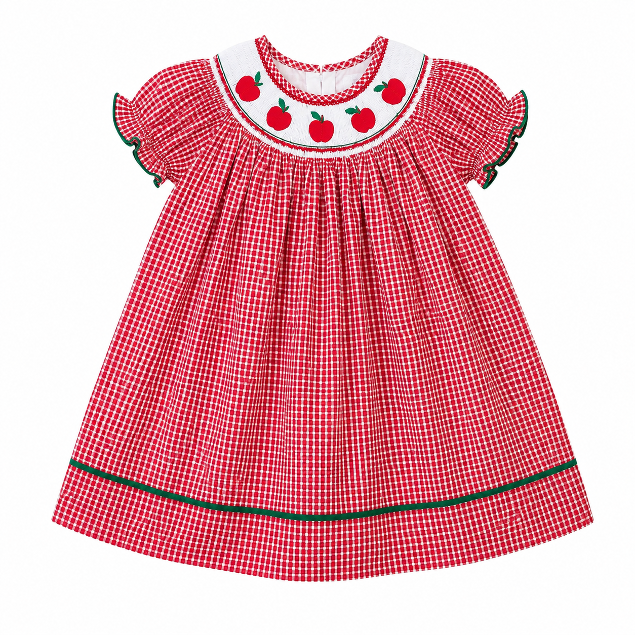 Red Gingham Apple Smocked Dress
