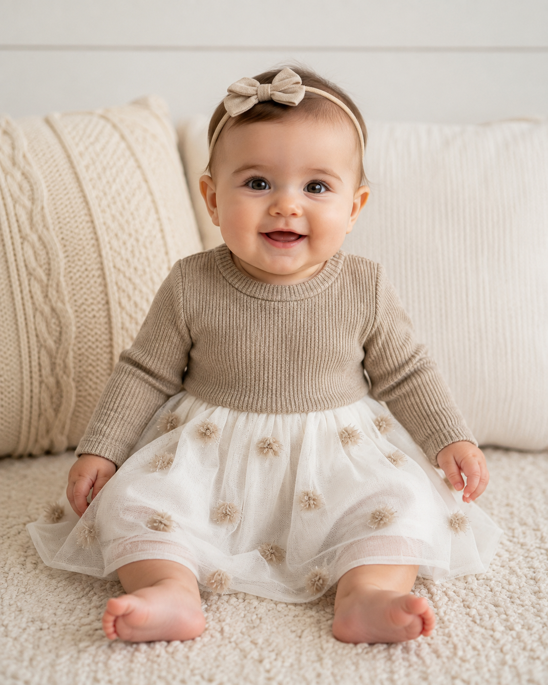Waffle Knit Tulle Dots Dress