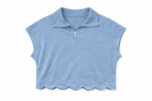 Blue French Terry Scallop Hem Top