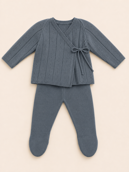 Slate Blue Knit Kimono Set