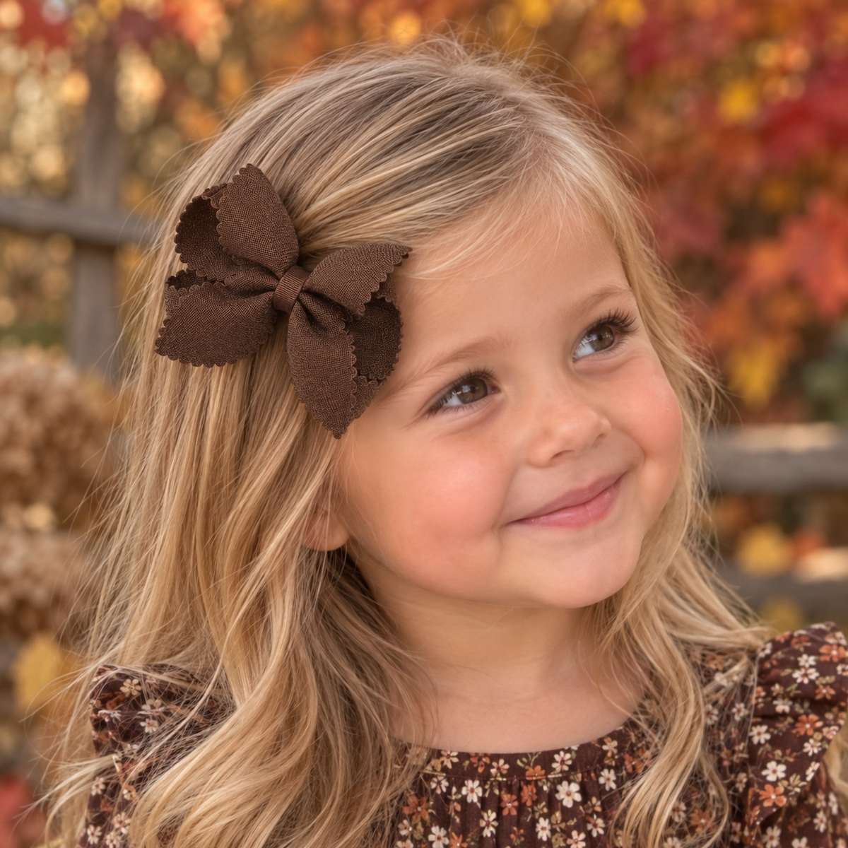 Brown King Linen Scalloped Hair Bow