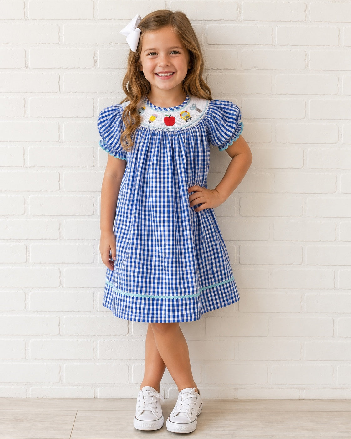 Royal Blue Gingham School Smocked Dress