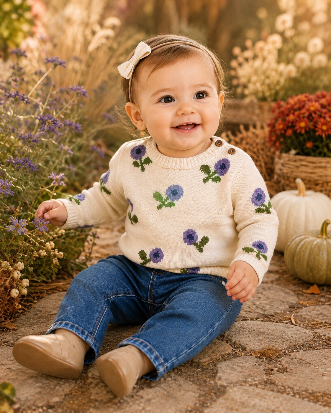Baby Girl Sweater with Purple Flowers