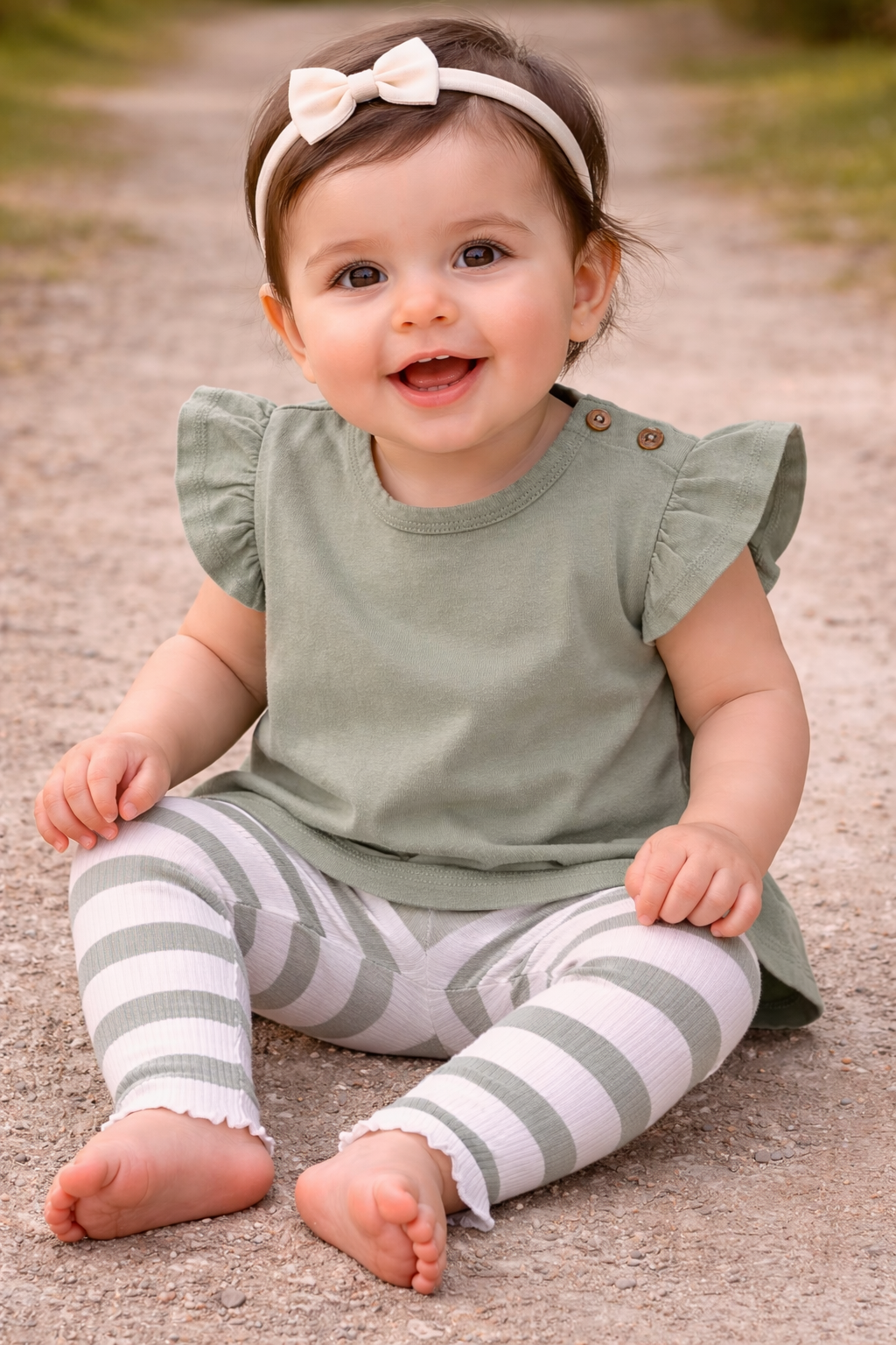 Sage Top with Striped Leggings Organic Set