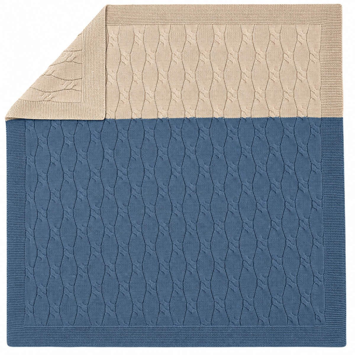 Beige and Slate Blue Knit Blanket