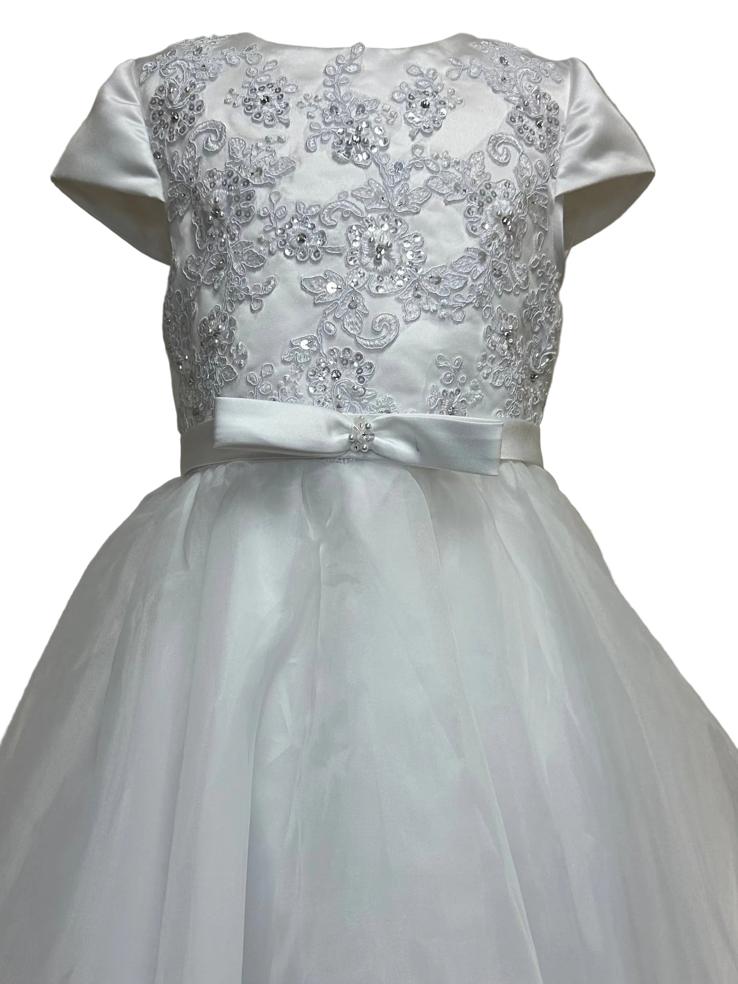 Cap Sleeve Sequin Bodice Bow Tulle Dress